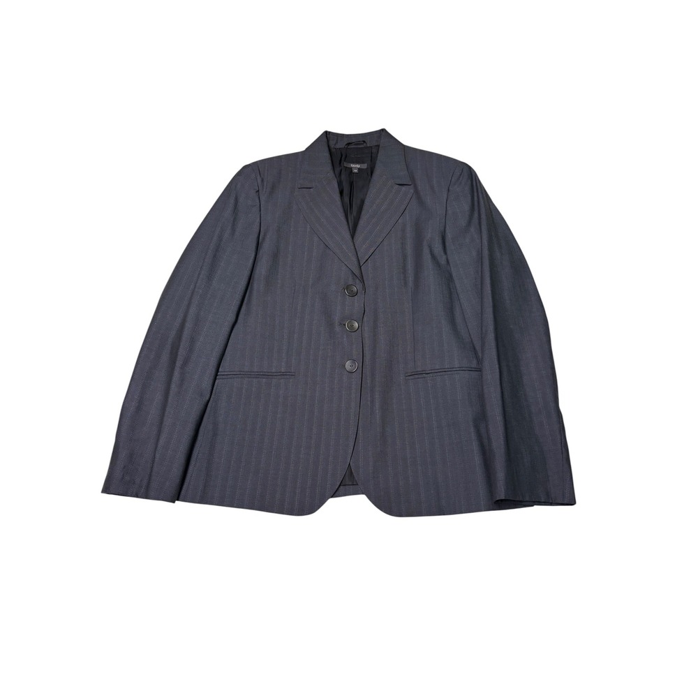 Zanella Tracy Pinstripe Wool Blazer Jacket Grey Made in Italy Womens Size 12
